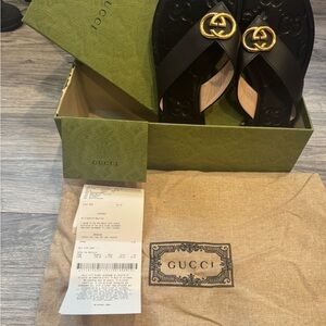Gucci Black Sandals with Gold Logo